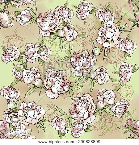 Floral Seamless Pattern. Hand Drawn Illustration. Fullsize Raster Atrwork.