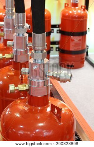 Automatic Gas Extinguishing Installation. Modular Gas Fire Extinguishing Systems. Cylinders To Extin