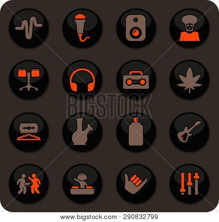 Reggae Color Vector Icons On Dark Background For User Interface Design