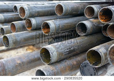 Offshore Industry Oil And Gas Production Petroleum Pipeline. Downhole Drilling Rig. Laying The Pipe 