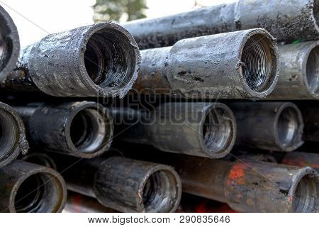 Offshore Industry Oil And Gas Production Petroleum Pipeline. Downhole Drilling Rig. Laying The Pipe 