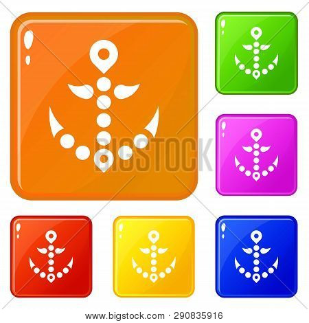 Points Anchor Icons Set Collection Vector 6 Color Isolated On White Background