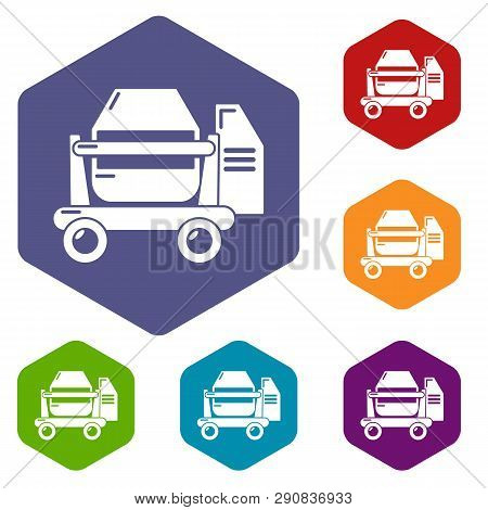 Concrete Mixer Icons Vector Colorful Hexahedron Set Collection Isolated On White