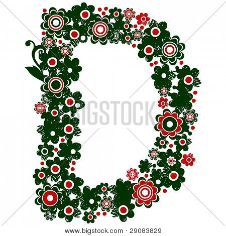 ABC floral, decorativo letra D aislado sobre fondo blanco