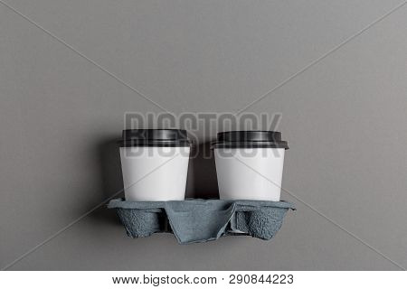 Two Coffee To Go On Grey Background- Image