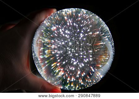 Light Magical Sphere In Human Hand In The Night