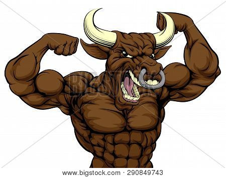 Cartoon Mean Strong Bull Sports Mascot Graphic