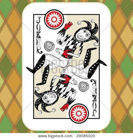 มือวาดสำรับไพ่ doodle โจ๊ก