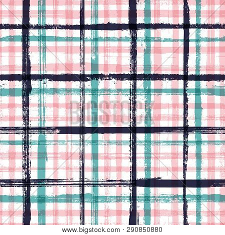 Stripes Watercolor Paintbrush Seamless Vector Pattern. Simple Backdrop Grafitti. Distressed Watercol