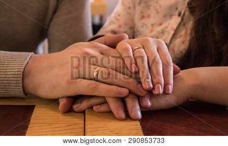 Hands Newlyweds With Rings Boy And Girl
