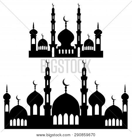 Illustration On Theme Different Types Mosques, Minaret To Celebration Holiday Ramadan. Mosque Patter