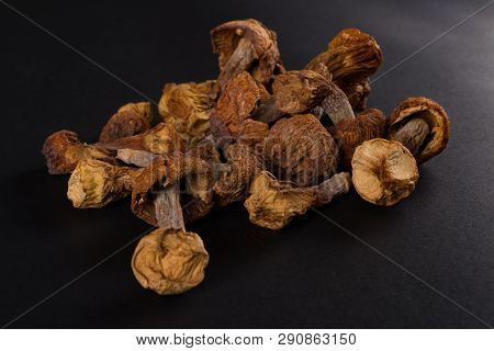 Some Dry Hericium On A Dark Background