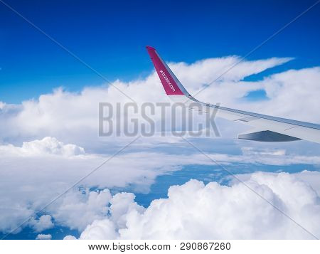 Flight Dortmund-kyiv.july 2018 . View From Airplane Window: Wing Of 