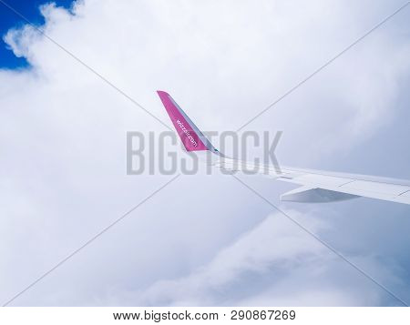 Flight Dortmund-kyiv.july 2018 . View From Airplane Window: Wing Of 