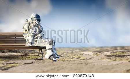 Rocketman on bench. Mixed media