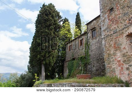 Italy, Montecatini Alto - April 25 2017: The View Of Walls Of The Ancient Fortress Of Montecatini Al