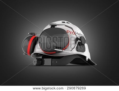Hard Hat Safety Halmet With Earmuffs Isolated On Black Gradient Background 3d