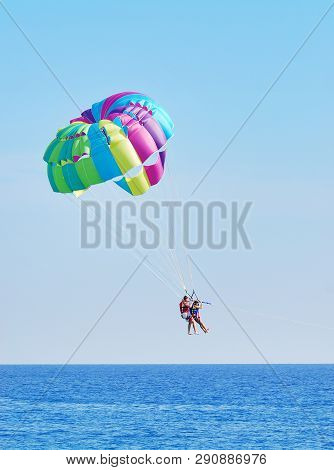 Fly A Parachute Over The Sea, Paraglider Flying Over The Sea
