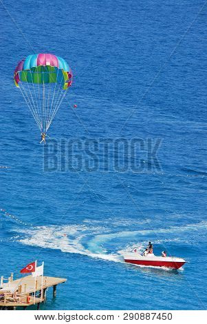 Fly A Parachute Over The Sea, Paraglider Flying Over The Sea