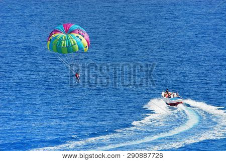 Fly A Parachute Over The Sea, Paraglider Flying Over The Sea