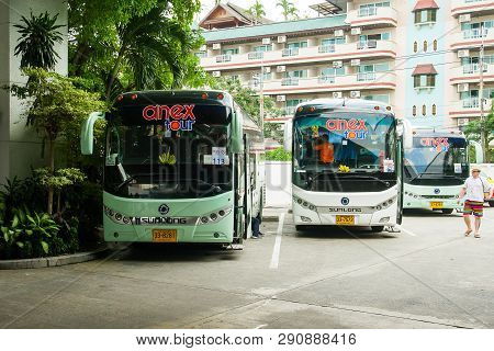 Pattaya, Thailand - December 01, 2018: Parking Of Tourist Buses Anex Tour.
