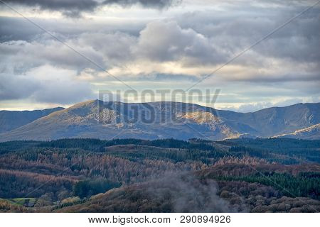 A Panoramic View Of The Coniston Fells In The English Lake District.