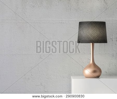 Stylish Table Lamp Mockup With Black Shade And Gold Stand, 3d Rendering
