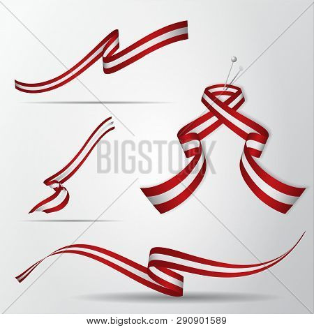 Flag Of Austria. Austrian Ribbons Set. Vector Illustration.