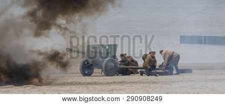Kolobrzeg, West Pomeranian / Poland - 2019:  Reconstruction Of Battle For Kolobrzeg - The Gunners Of