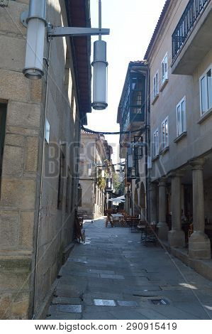 Beautiful  Figueroa Street With Medieval Style Portals In Pontevedra. Nature, Architecture, History,