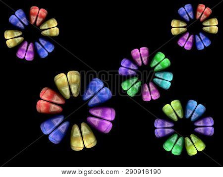 Figures Laid Out By Children From Multi-colored Pebbles. Figure From Multi-colored Stones. Stone Fig