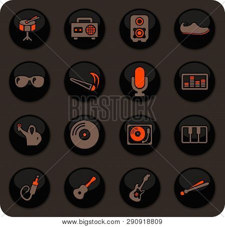 Disco Or Club Color Vector Icons On Dark Background For User Interface Design