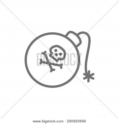 Pirate Bomb, Grenade, Weapons Line Icon. Isolated On White Background