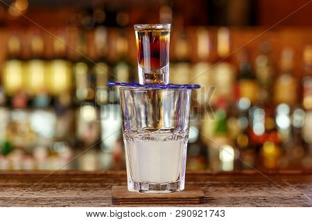 An Extreme Drink In A Nightclub. A Burning Cocktail Based On Tequila And Lemon Juice. Space For Text