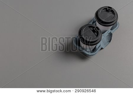 Two Coffee Mugs On Grey Background .- Image