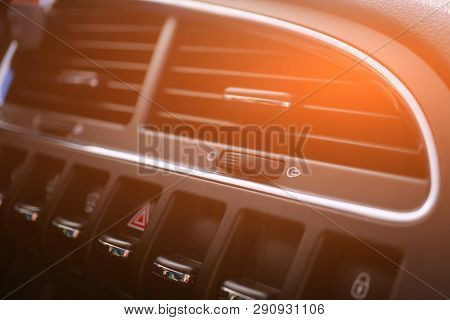 Car Conditioner. The Air Flow Inside The Car. Detail Interior. Air Ducts, Deflectors On The Car Pane