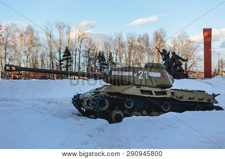 Snegiri Settlement, Istra District, Moscow Region, Russia March 17, 2019. Soviet Heavy Tank Is-2m In