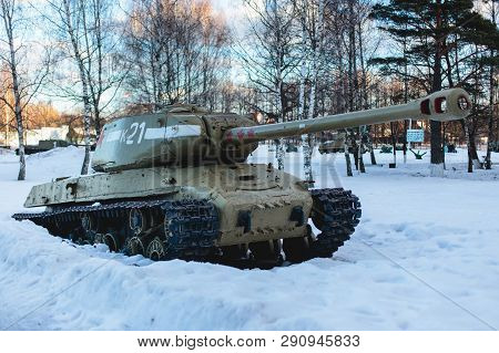 Snegiri Settlement, Istra District, Moscow Region, Russia March 17, 2019. Soviet Heavy Tank Is-2m In