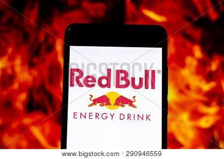 March 22, 2019, Brazil. Red Bull Logo On The Mobile Device. Red Bull Is An Energy Drink Sold By The 