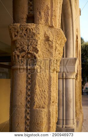 Santa Tecla old hospital columns detail in Tarragona of Catalonia