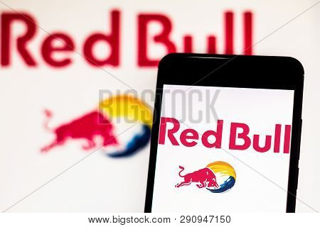 March 22, 2019, Brazil. Red Bull Logo On The Mobile Device. Red Bull Is An Energy Drink Sold By The 