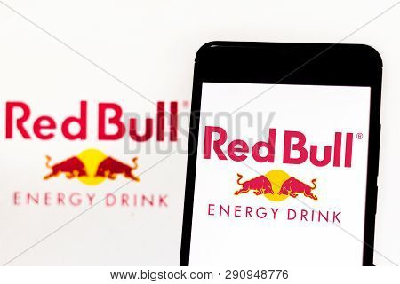 March 22, 2019, Brazil. Red Bull Logo On The Mobile Device. Red Bull Is An Energy Drink Sold By The 