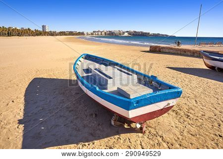 Salou beach Llevant boats Levante platja in Tarragona of Catalonia