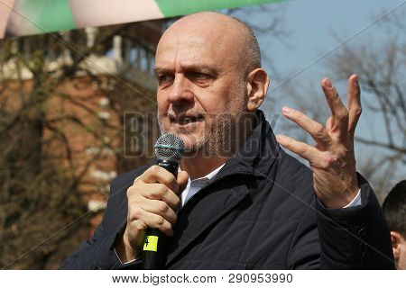 Bucharest, Romania - March 22, 2019: Bns Leader Dumitru Costin Take Part In A Protest Rally Organize