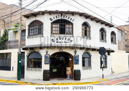 Lima, Peru January 17th, 2019 : Pueblo Viejo Of Surco Tavern Located 3 Minutes Walk From The Main Sq