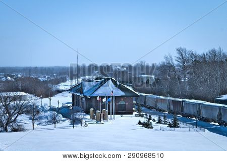 Bemidji, Mn - 8 Feb 2019: Brick Building With Snow On Roof In Winter Scene. Beltrami County History 