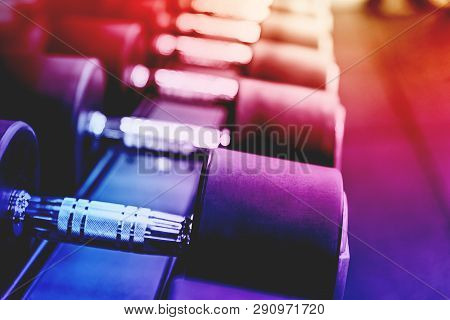Colorful Of Fitness Concept, Drumbell In Fitness Vibrant Vivid Colors.