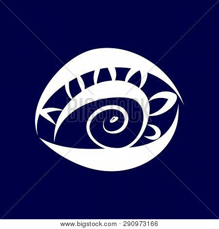 Illustration Of Abstract Eye Icon. Isolated On Dark-blue Background. Sketch For Tattoo, Hipster T-sh