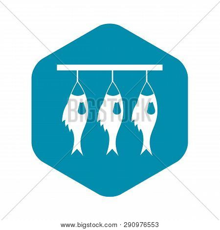 Three Dried Fish Hanging On A Rope Icon In Simple Style Isolated Vector Illustration