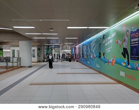 Jakarta, Indonesia - March 23, 2019: Underground Hallway Of Dukuh Atas Bni Mrt Station.